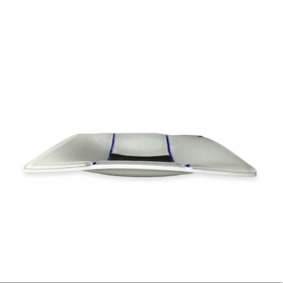 Fused Glass Trinket Plate Handmade‎ Blue Gray White Square 6.5” Murano Style - Picture 2 of 7